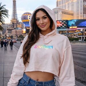 Women's Pinky Peach Cropped Rainbow Logo Las Vegas Hoodie Sweatshirt
